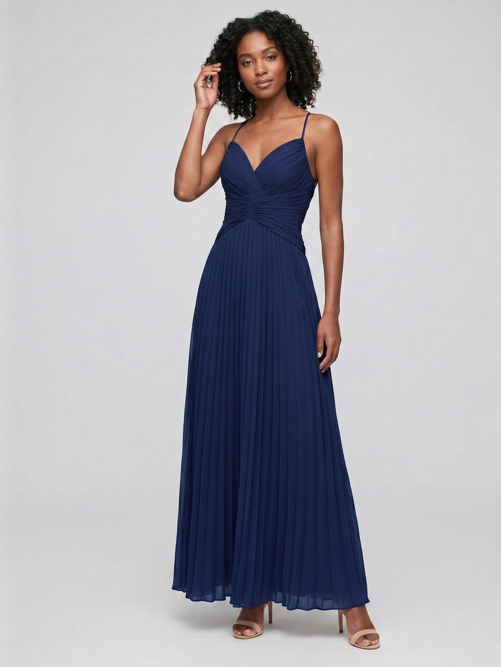 Elegant Navy Blue Tulle A-Line Sweetheart Backless Ankle-Length with Pleated Bridesmaid Dress