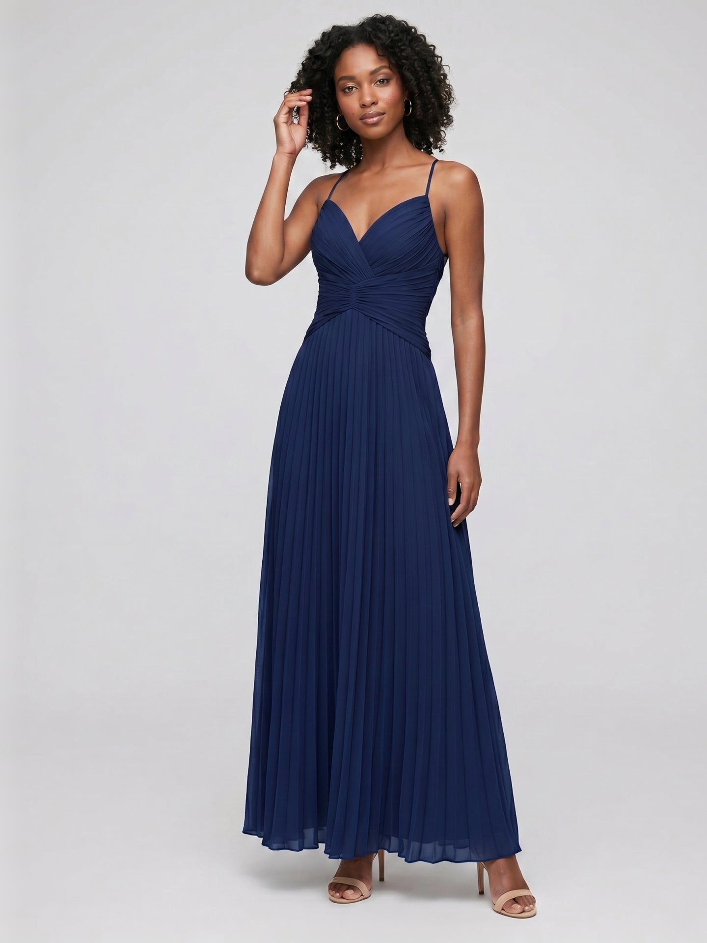 Elegant Navy Blue Tulle A-Line Sweetheart Backless Ankle-Length with Pleated Bridesmaid Dress