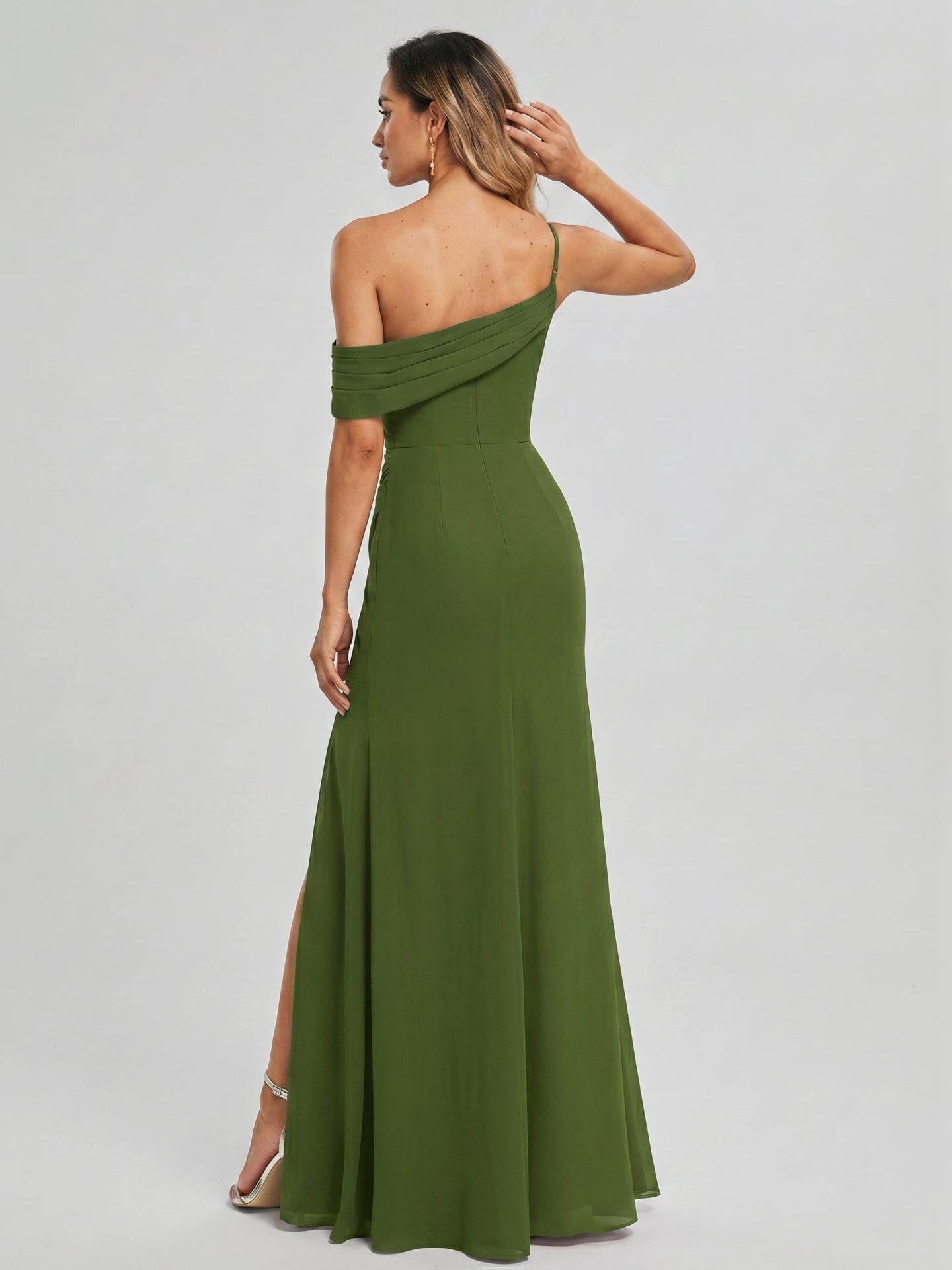 Elegant Olive Green Chiffon A-Line One Shoulder Backless with nan Ankle-Length Bridesmaid Dress