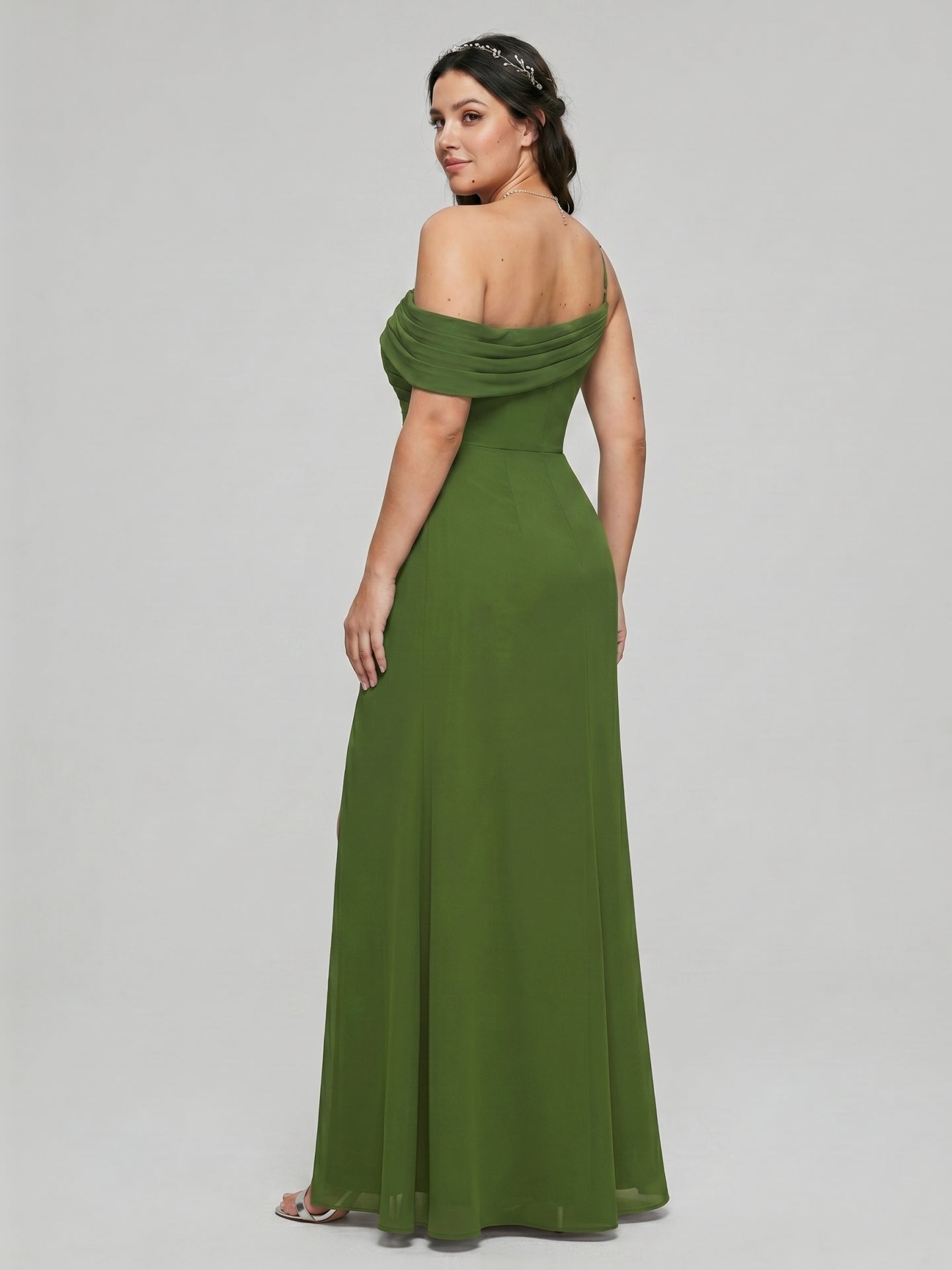 Elegant Olive Green Chiffon A-Line One Shoulder Backless with nan Ankle-Length Bridesmaid Dress