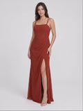 Elegant Rust Chiffon A-Line Straight Neck Criss-Cross Straps with nan Ankle-Length Bridesmaid Dress