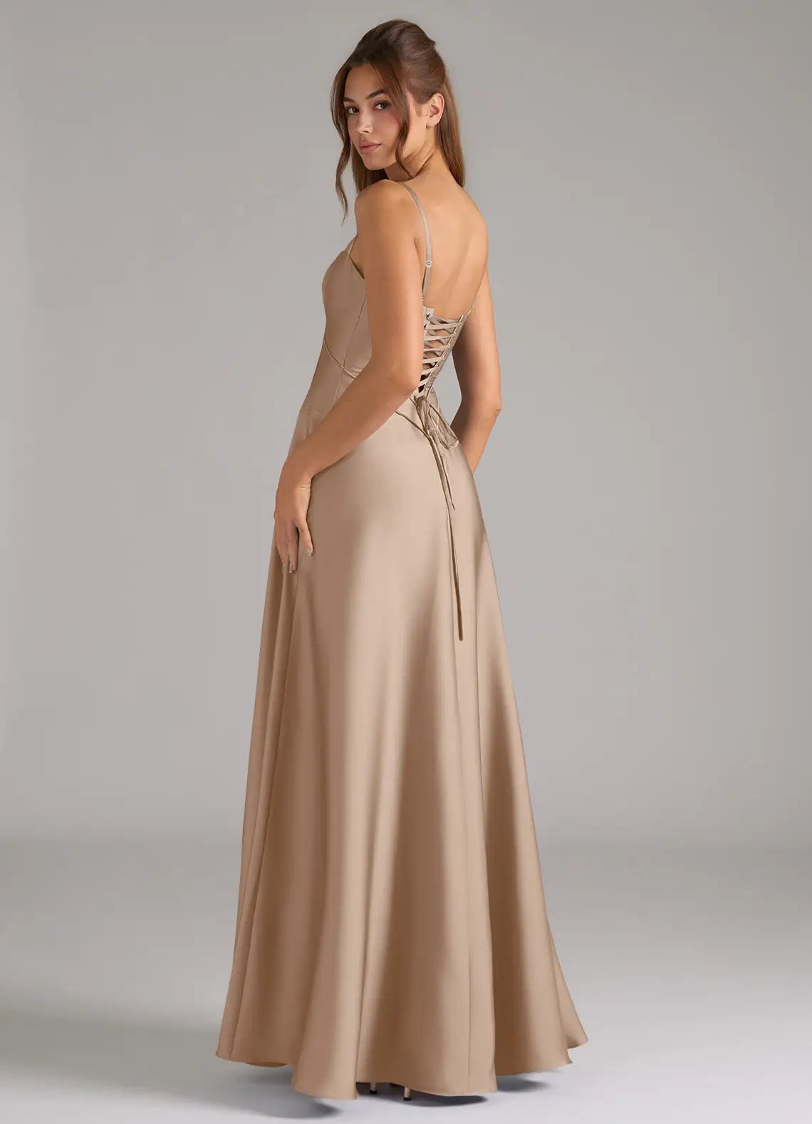 Elegant Satin Bridesmaid Dress with Square Neck, Lace-Up Back and Flowing Skirt