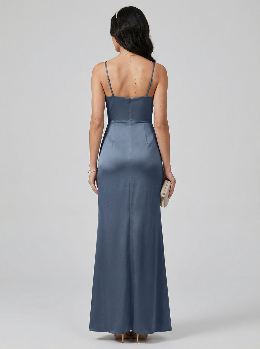 Elegant Stormy Satin column Straight Neck Back Zip Ankle-Length Bridesmaid Dress