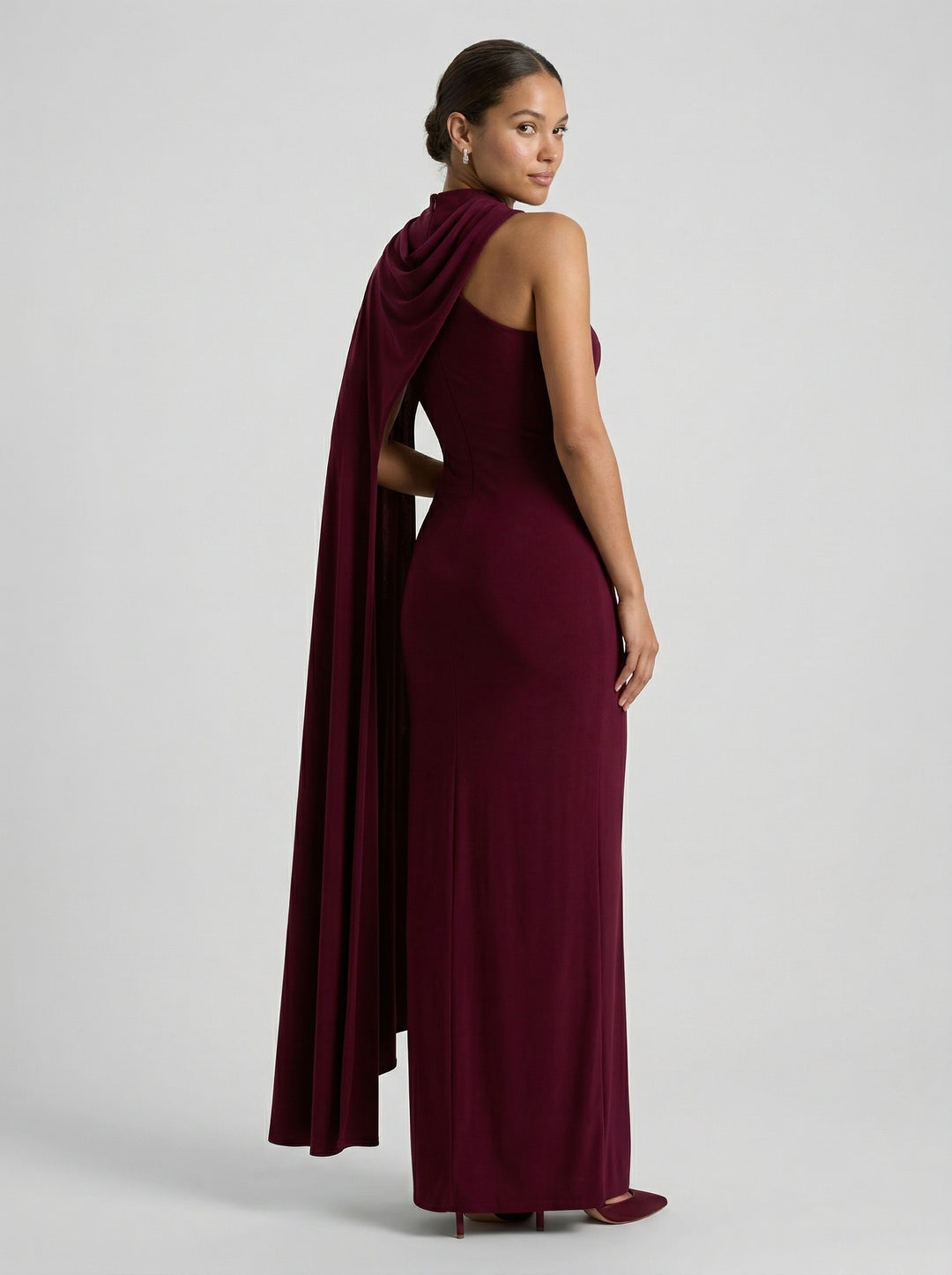 Elegant Burgundy Stretch Crepe column One Shoulder Ankle-Length Bridesmaid Dress