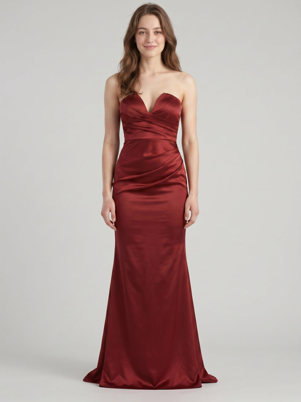 Elegant Wine Satin Mermaid Off-the-Shoulder Back Zip Ankle-Length Bridesmaid Dress