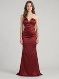 Elegant Wine Satin Mermaid Off-the-Shoulder Back Zip Ankle-Length Bridesmaid Dress