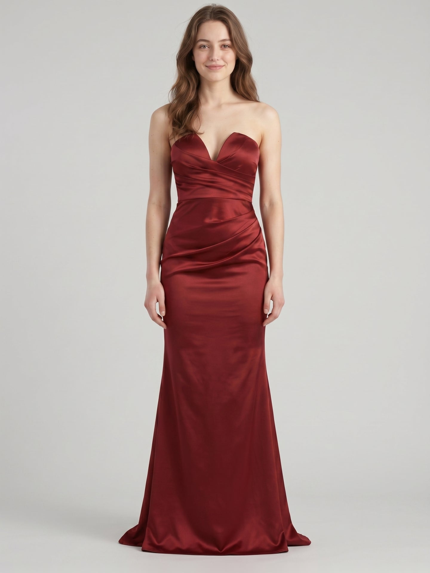 Elegant Wine Satin Mermaid Off-the-Shoulder Back Zip Ankle-Length Bridesmaid Dress