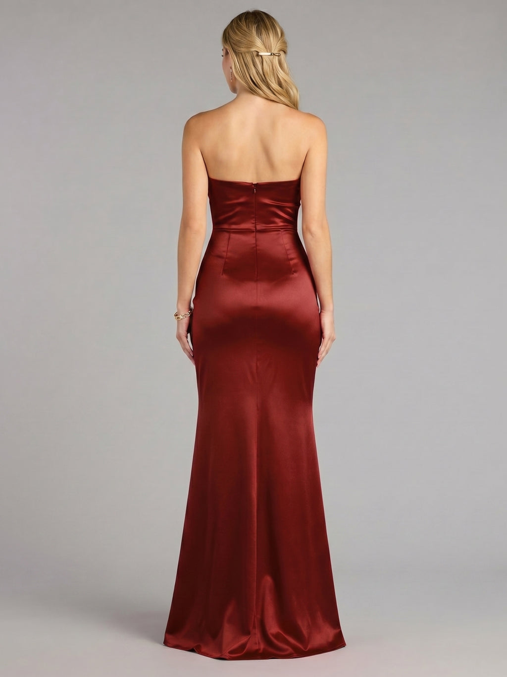 Elegant Wine Satin Mermaid Off-the-Shoulder Back Zip Ankle-Length Bridesmaid Dress