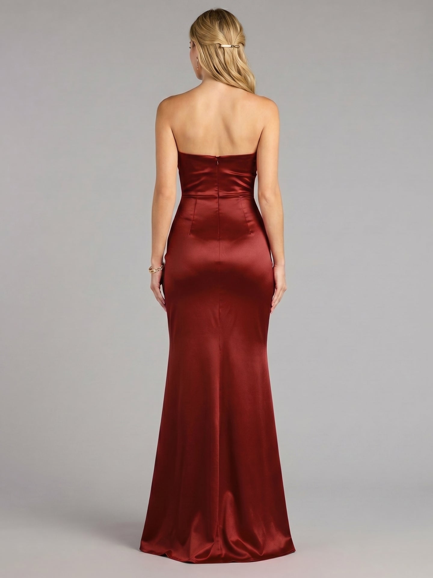 Elegant Wine Satin Mermaid Off-the-Shoulder Back Zip Ankle-Length Bridesmaid Dress