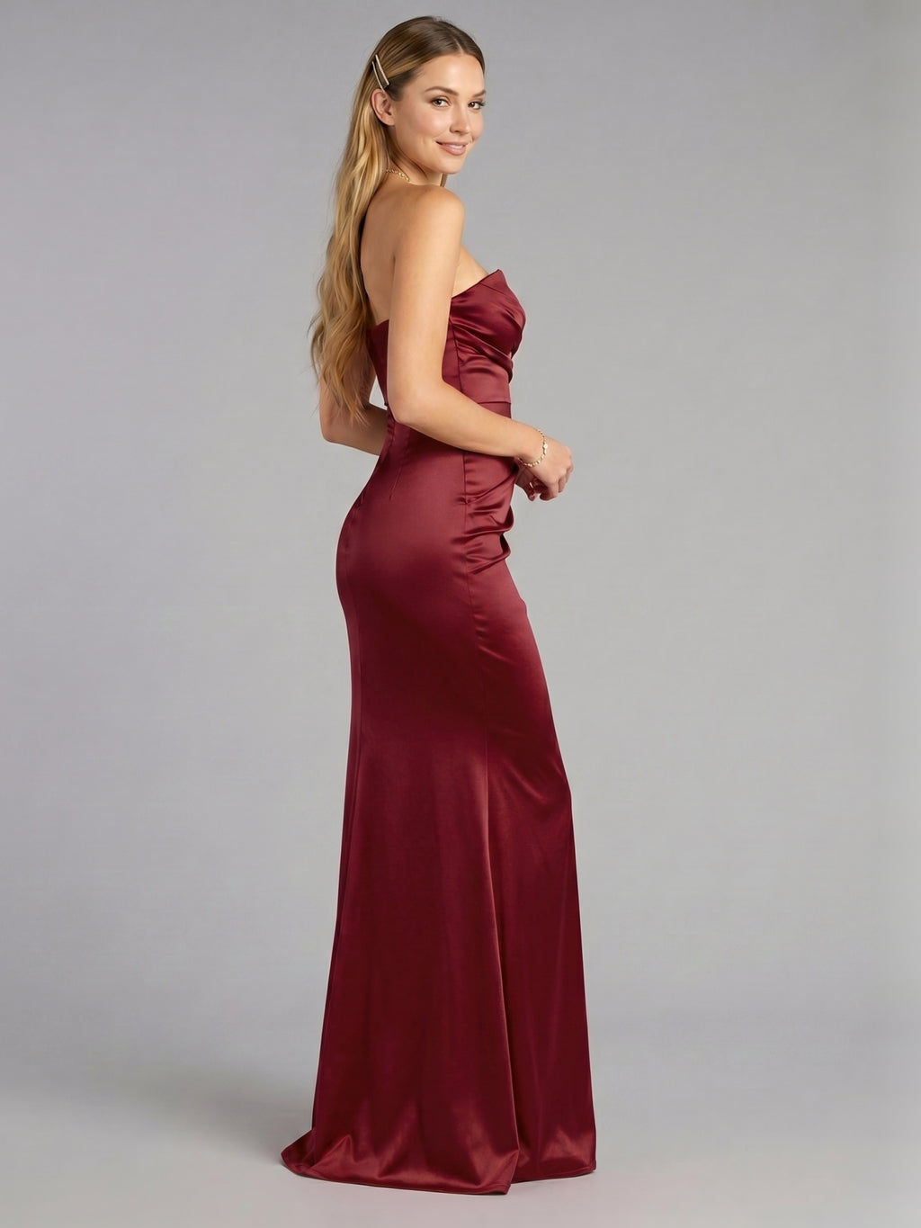 Elegant Wine Satin Mermaid Off-the-Shoulder Back Zip Ankle-Length Bridesmaid Dress