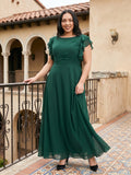 Emerald Chiffon Scoop Neck Back Zip  A-Line Ankle-Length Plus Size Bridesmaid Dress