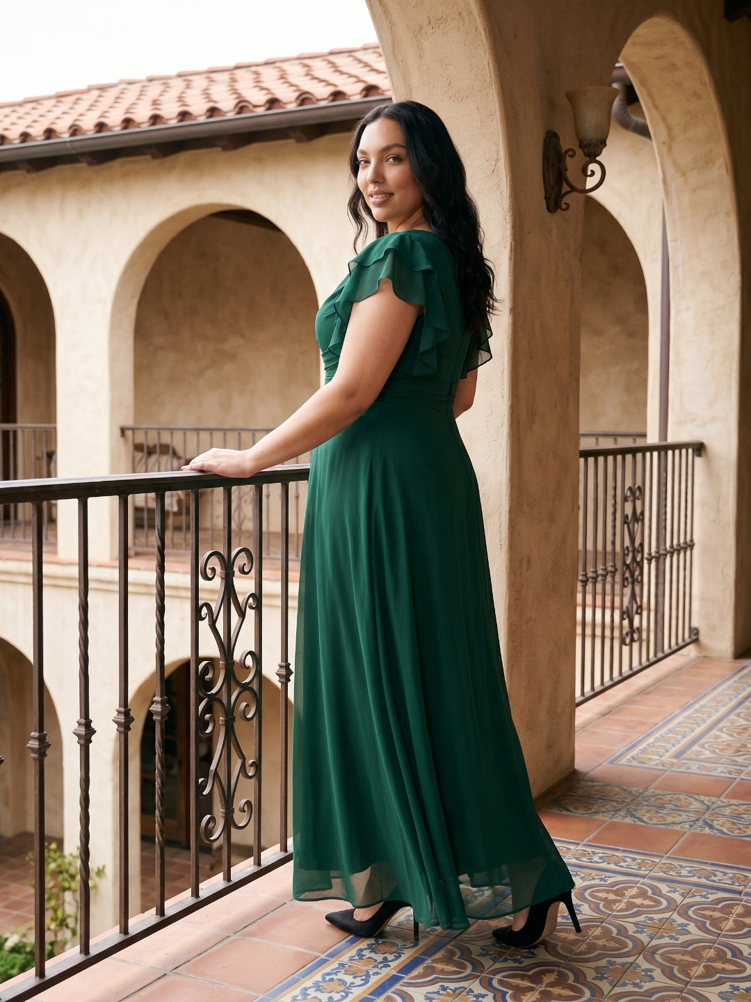 Emerald Chiffon Scoop Neck Back Zip  A-Line Ankle-Length Plus Size Bridesmaid Dress