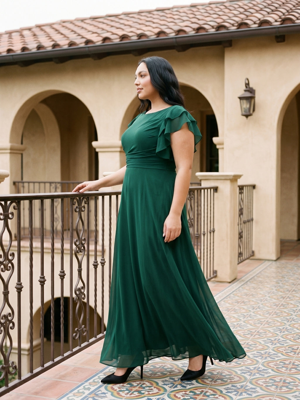 Emerald Chiffon Scoop Neck Back Zip  A-Line Ankle-Length Plus Size Bridesmaid Dress