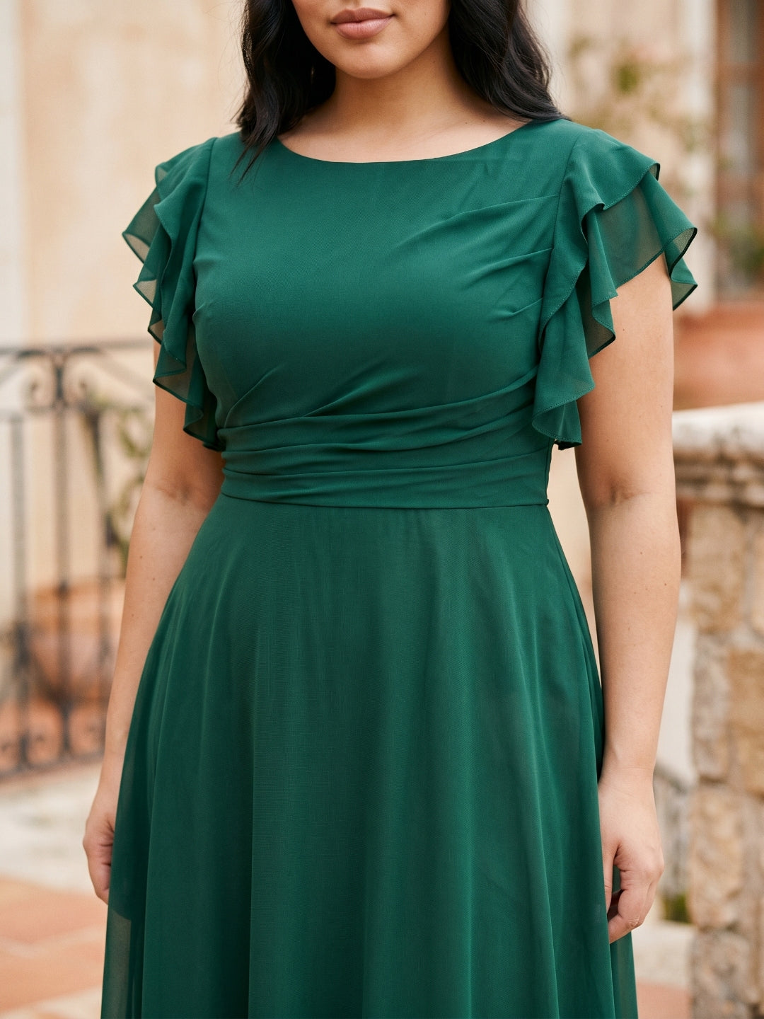 Emerald Chiffon Scoop Neck Back Zip  A-Line Ankle-Length Plus Size Bridesmaid Dress