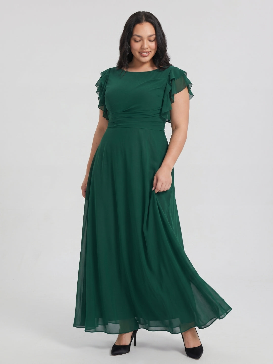 Emerald Chiffon Scoop Neck Back Zip  A-Line Ankle-Length Plus Size Bridesmaid Dress