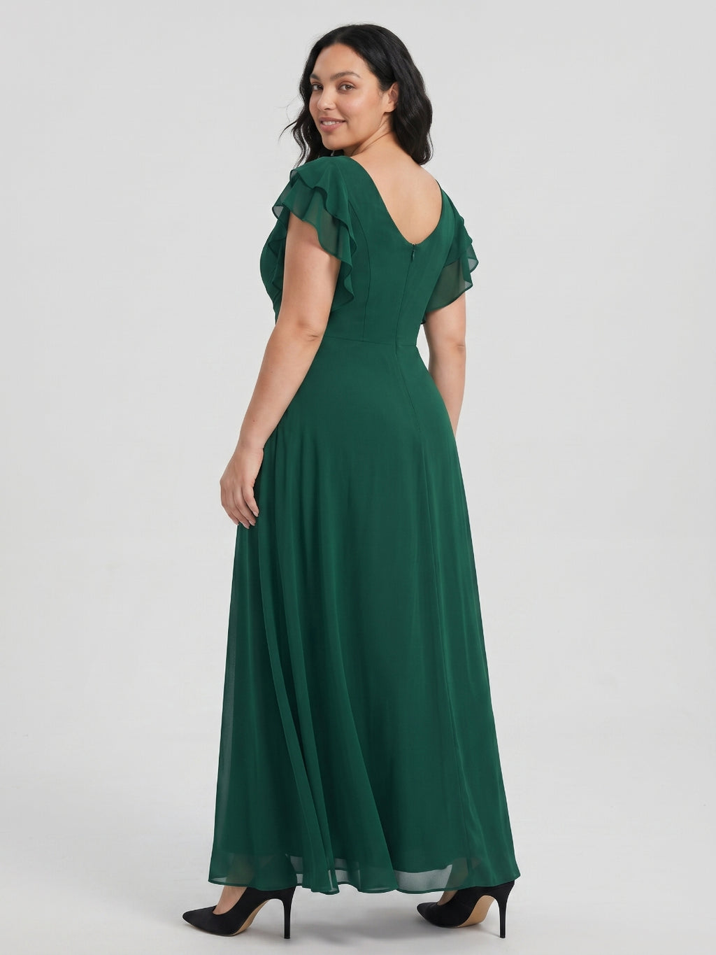 Emerald Chiffon Scoop Neck Back Zip  A-Line Ankle-Length Plus Size Bridesmaid Dress