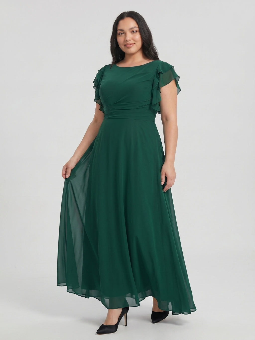 Emerald Chiffon Scoop Neck Back Zip  A-Line Ankle-Length Plus Size Bridesmaid Dress