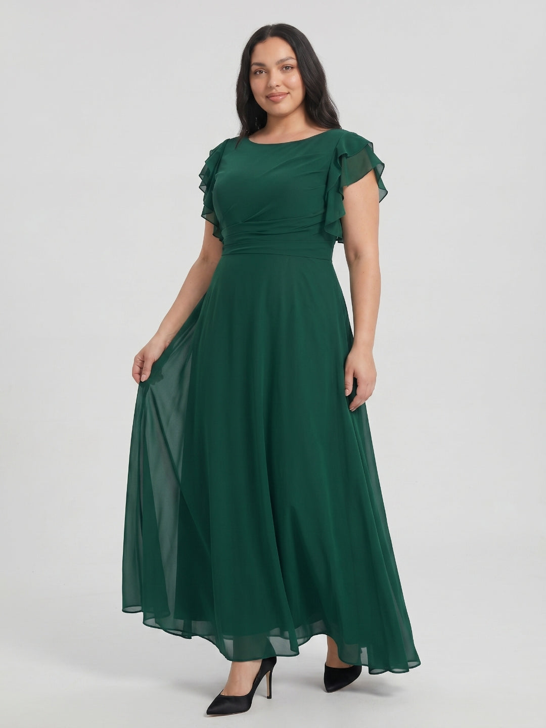 Emerald Chiffon Scoop Neck Back Zip  A-Line Ankle-Length Plus Size Bridesmaid Dress