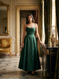 Emerald Jacquard A-Line Straight Neck Asymmetrical Prom Dress with Back Zip