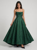 Emerald Jacquard A-Line Straight Neck Asymmetrical Prom Dress with Back Zip