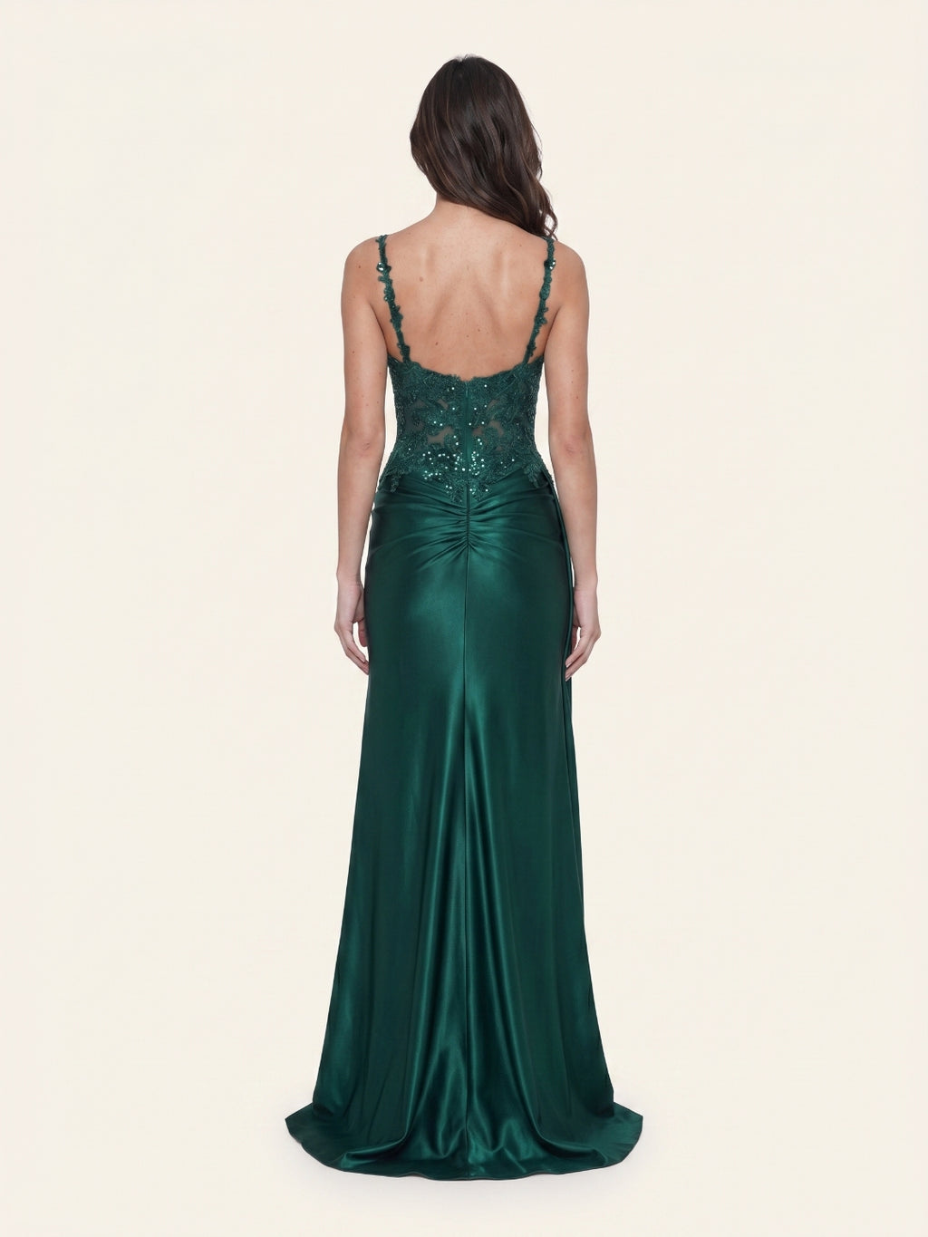 Emerald Satin Sheath Square Neck Back Zip Floor-Length Prom Dress with Sequins