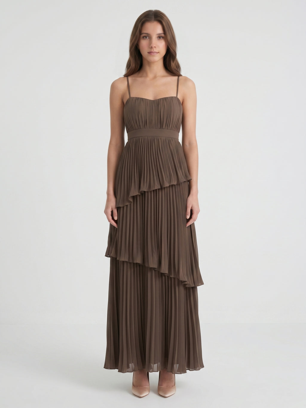 Espresso Chiffon A-Line Sweetheart Backless Ankle-Length Pleated Bridesmaid Dress