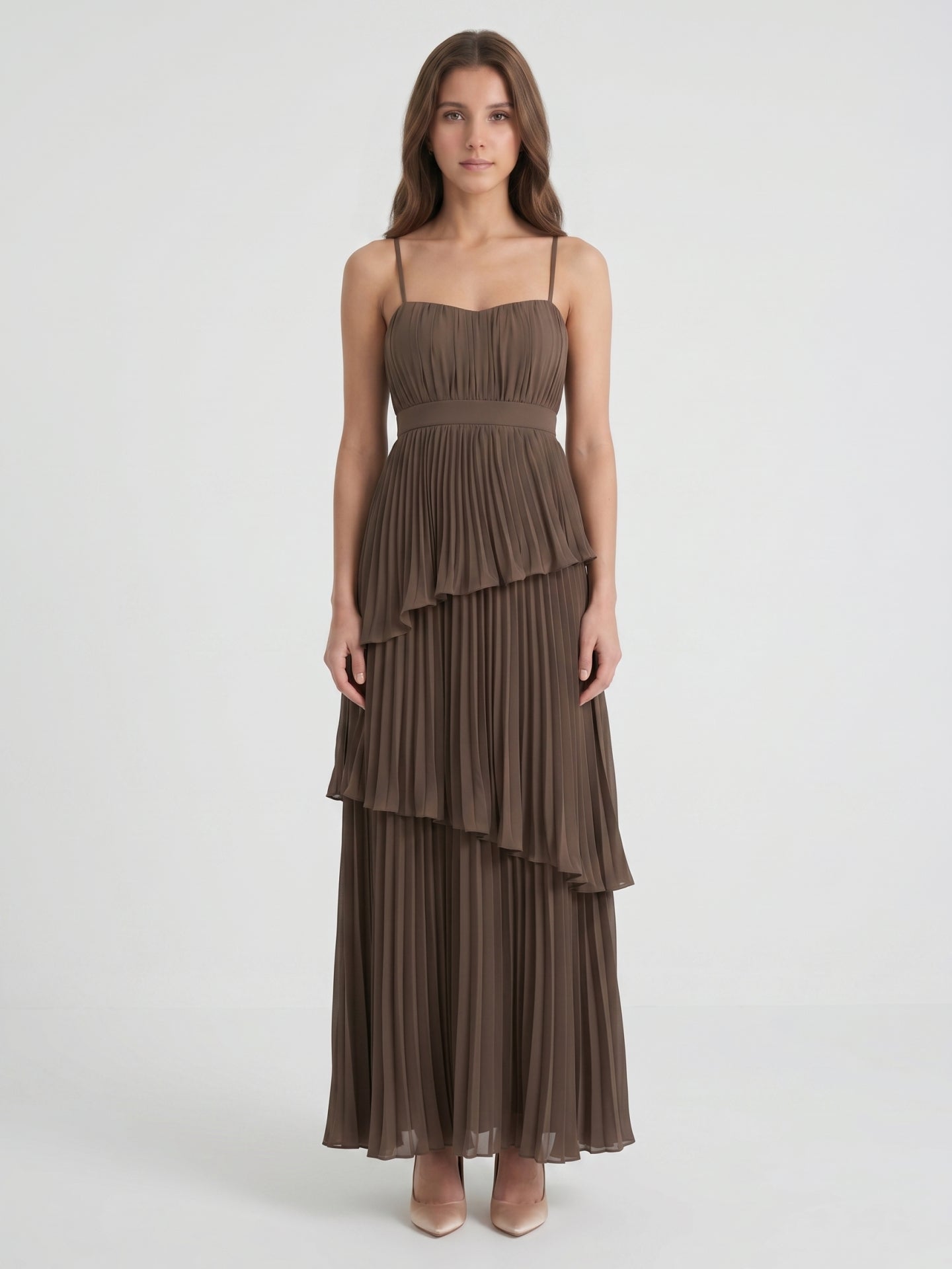 Espresso Chiffon A-Line Sweetheart Backless Ankle-Length Pleated Bridesmaid Dress