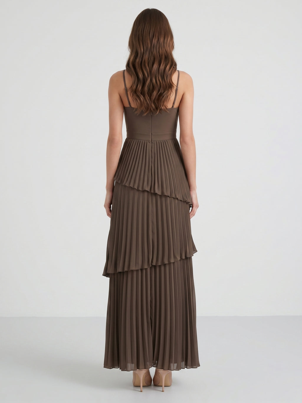 Espresso Chiffon A-Line Sweetheart Backless Ankle-Length Pleated Bridesmaid Dress