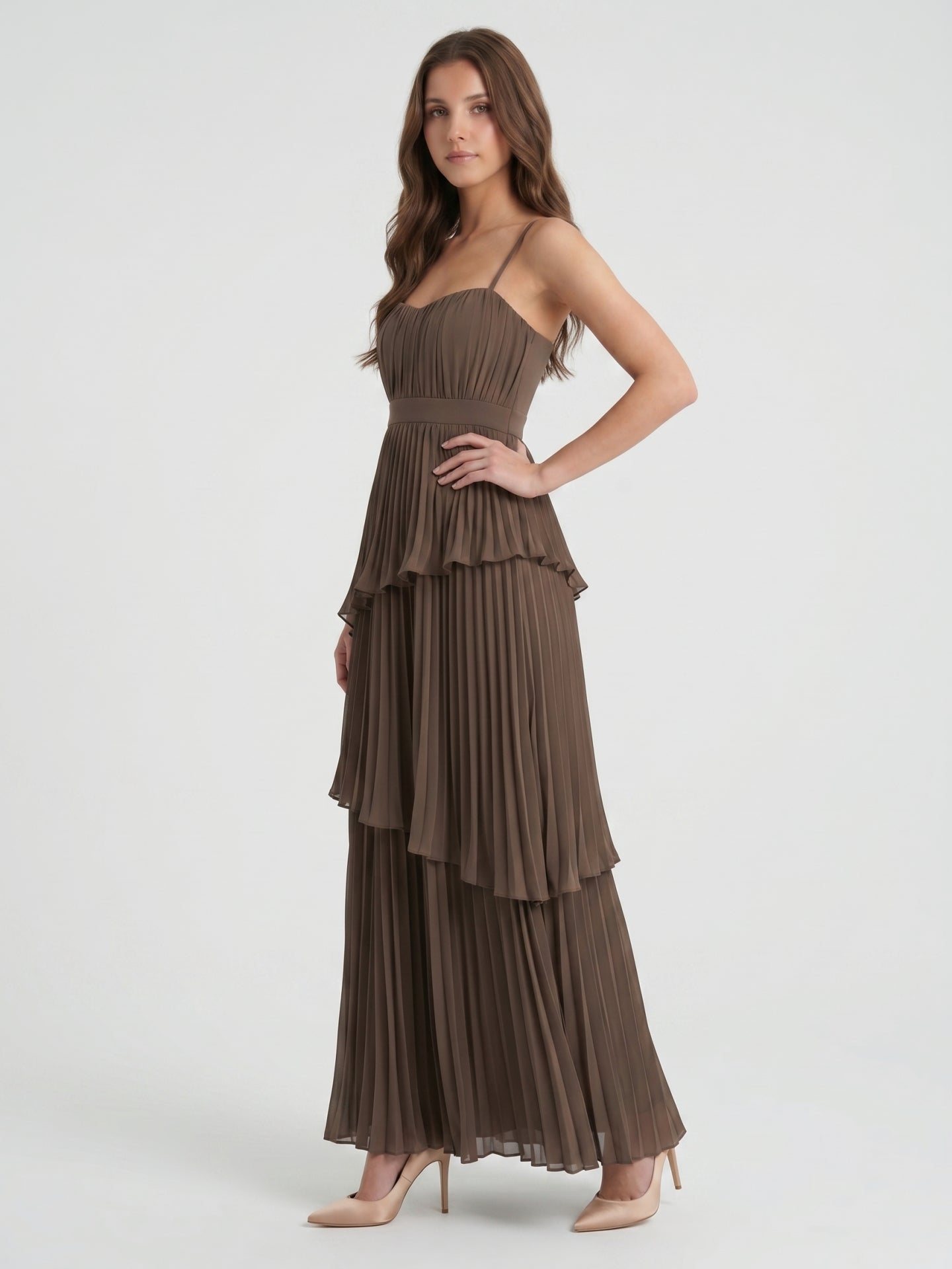 Espresso Chiffon A-Line Sweetheart Backless Ankle-Length Pleated Bridesmaid Dress