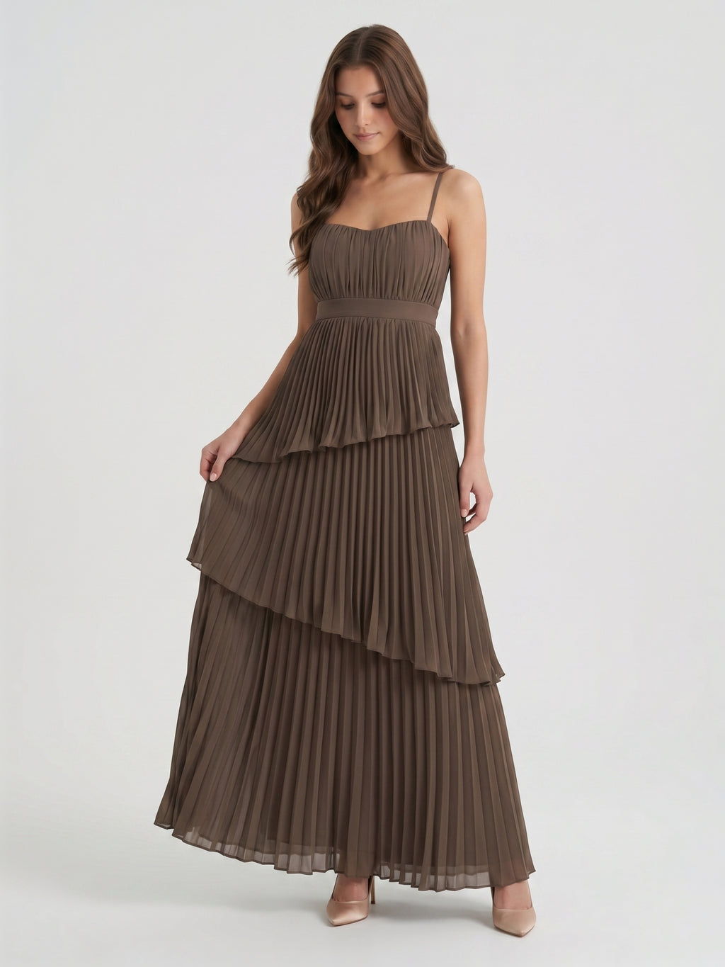 Espresso Chiffon A-Line Sweetheart Backless Ankle-Length Pleated Bridesmaid Dress