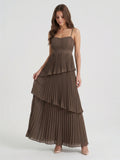Espresso Chiffon A-Line Sweetheart Backless Ankle-Length Pleated Bridesmaid Dress