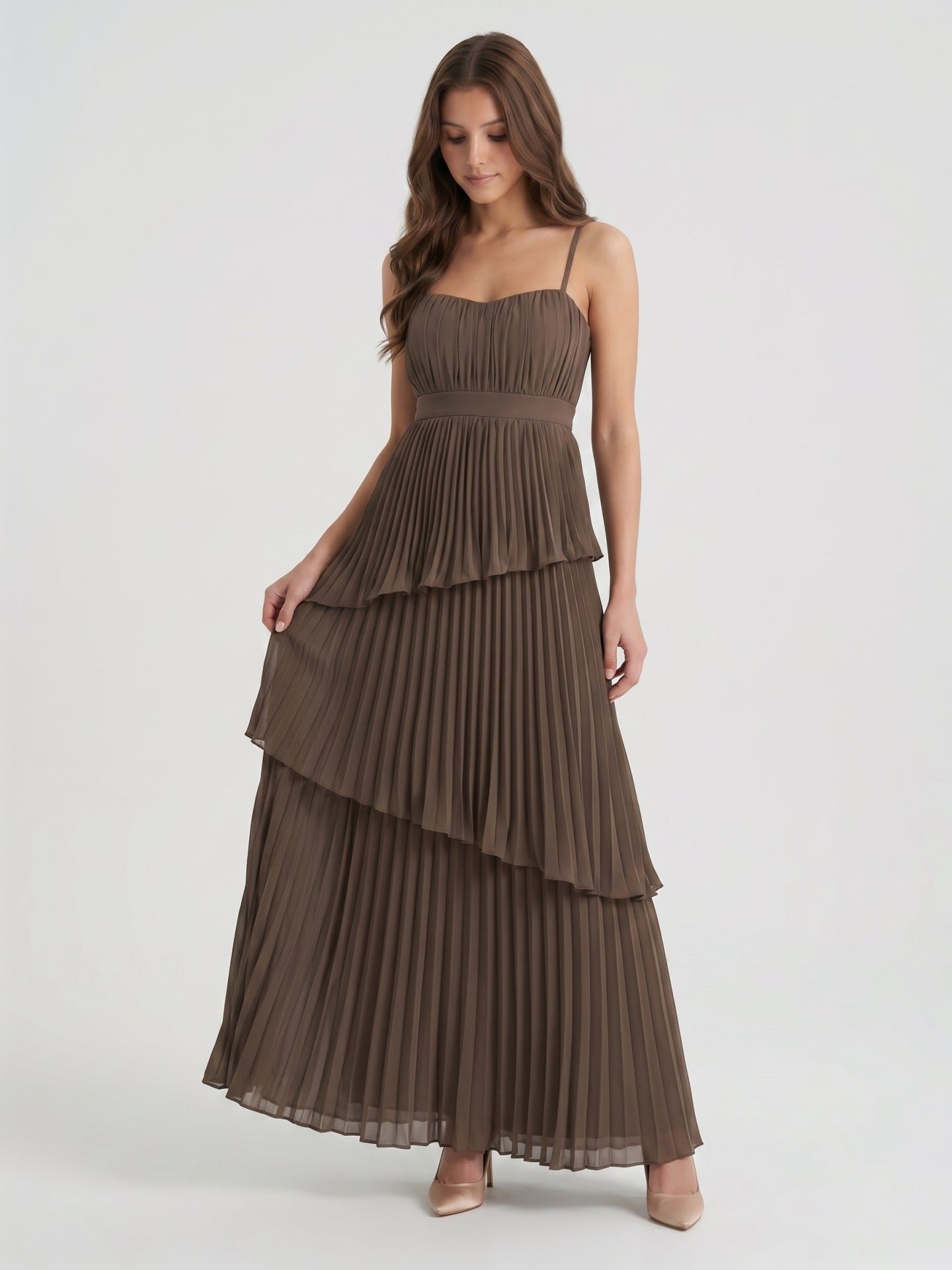 Espresso Chiffon A-Line Sweetheart Backless Ankle-Length Pleated Bridesmaid Dress