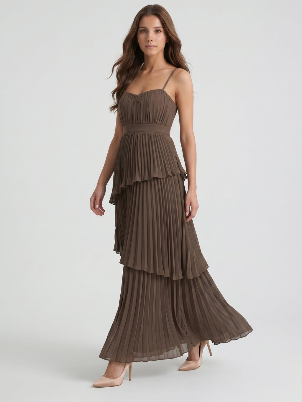 Espresso Chiffon A-Line Sweetheart Backless Ankle-Length Pleated Bridesmaid Dress