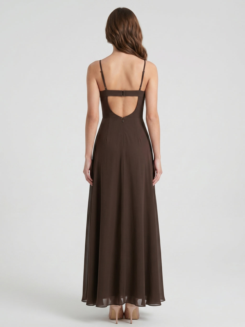 Espresso Chiffon A-Line Sweetheart Keyhole Back Floor-Length Bridesmaid Dress