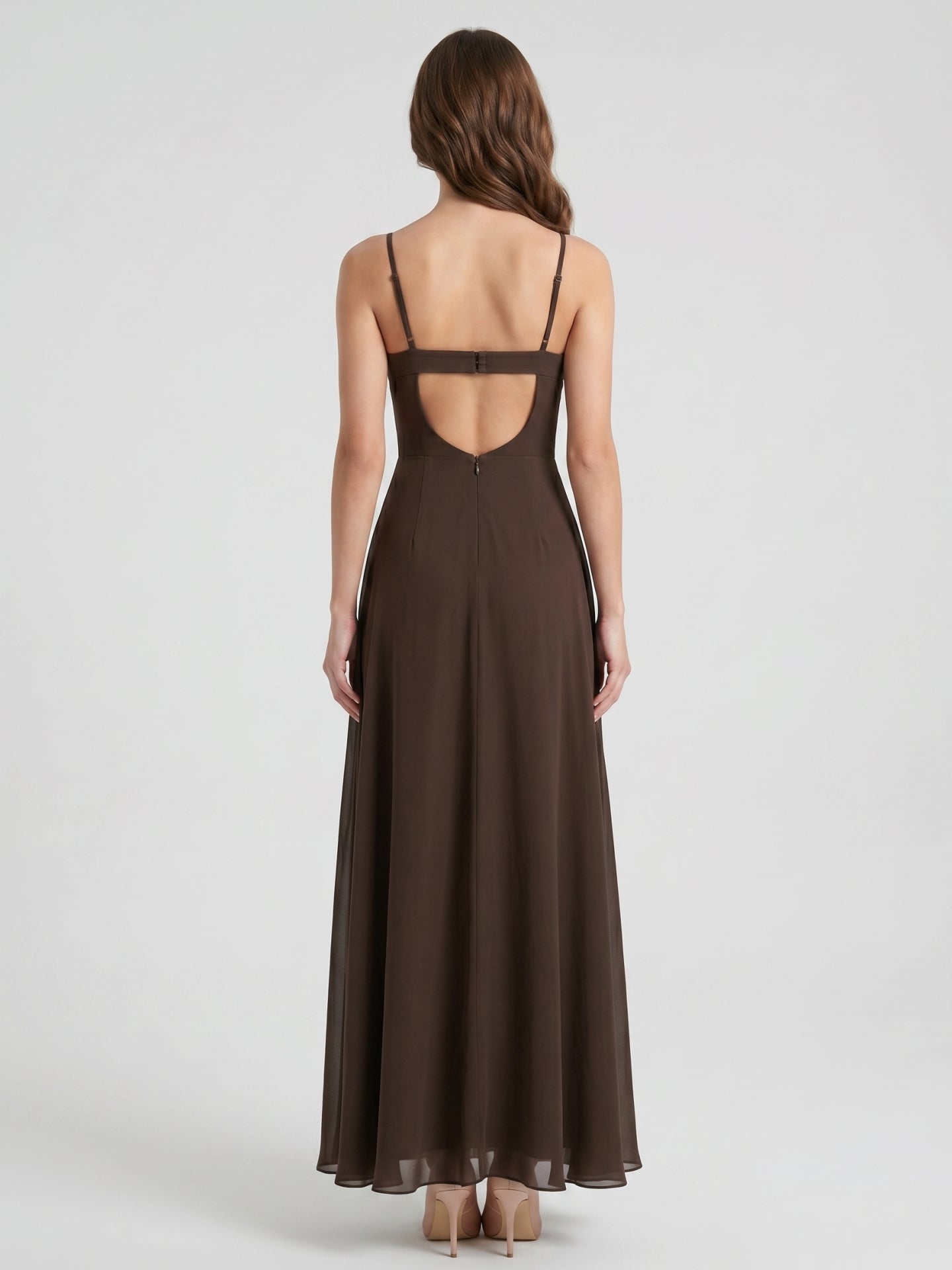 Espresso Chiffon A-Line Sweetheart Keyhole Back Floor-Length Bridesmaid Dress
