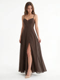 Espresso Chiffon A-Line Sweetheart Keyhole Back Floor-Length Bridesmaid Dress