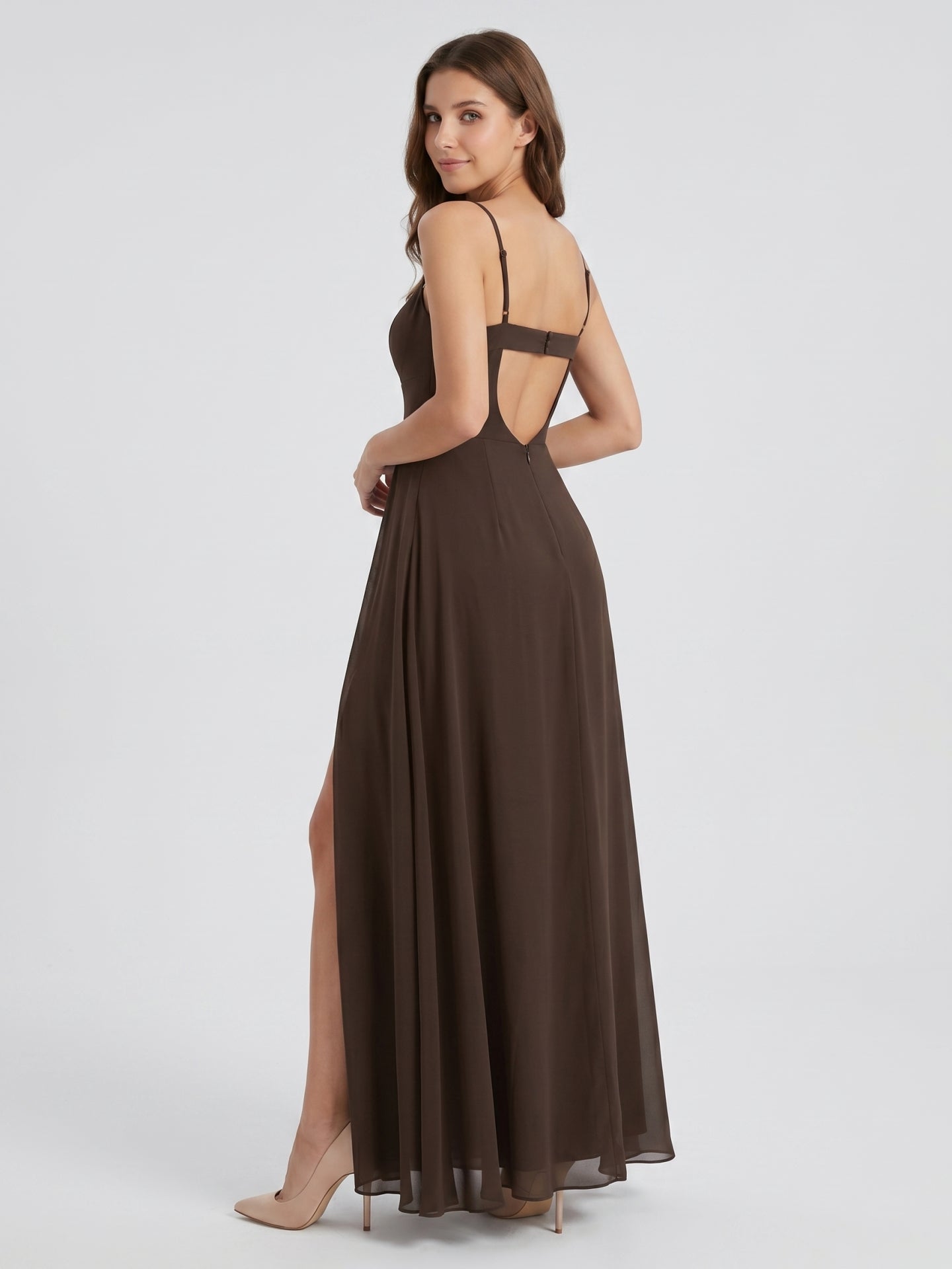 Espresso Chiffon A-Line Sweetheart Keyhole Back Floor-Length Bridesmaid Dress