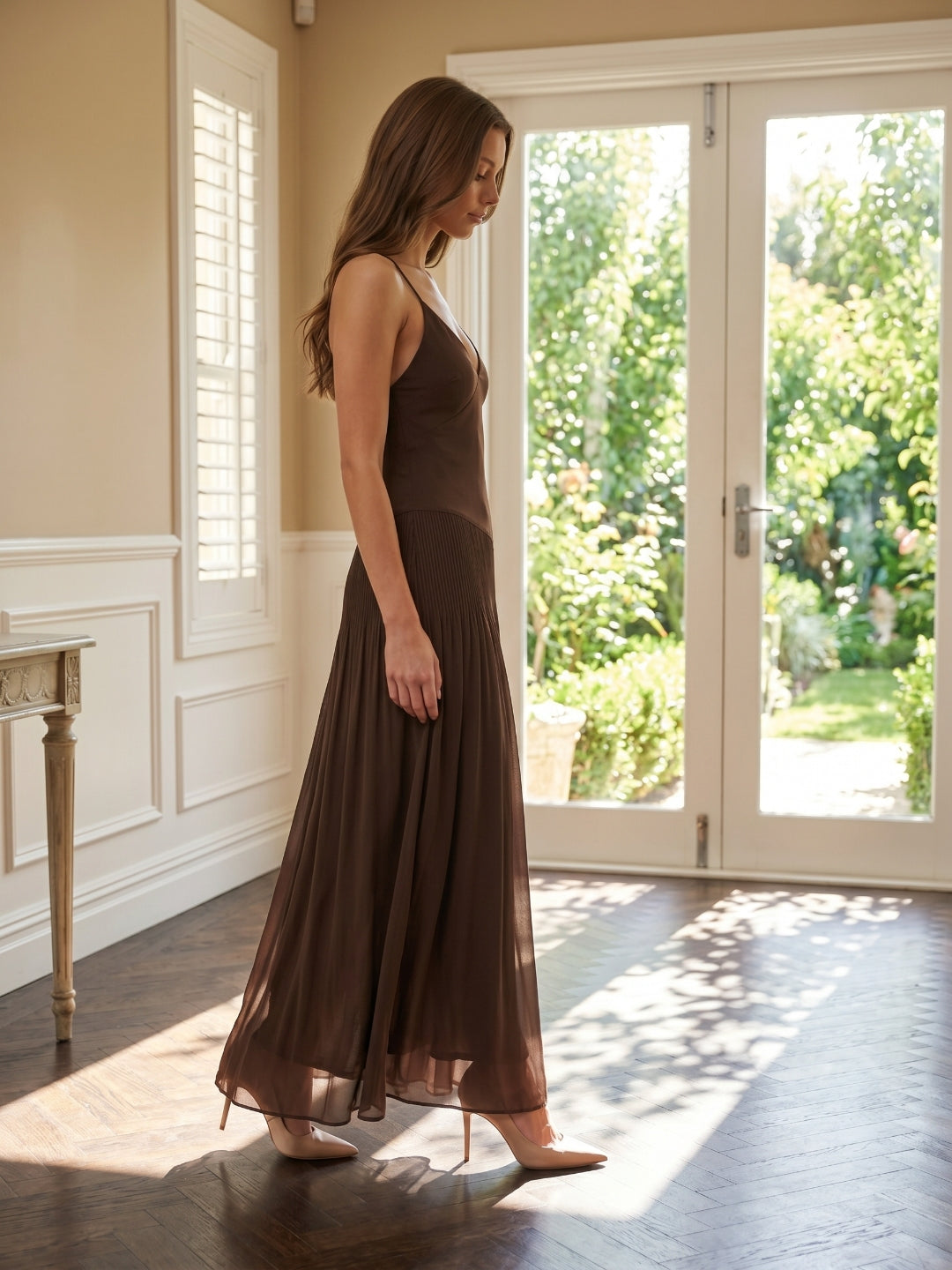 Espresso Chiffon Column V-Neck Bridesmaid Dress Espresso Chiffon Column V-Neck Bridesmaid Dress