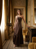 Espresso Satin A-Line One Shoulder Side Zip Floor-Length Bridesmaid Dress