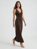 Espresso Velvet Sheath Cowl Neck Back Zip Floor-Length Bridesmaid Dress
