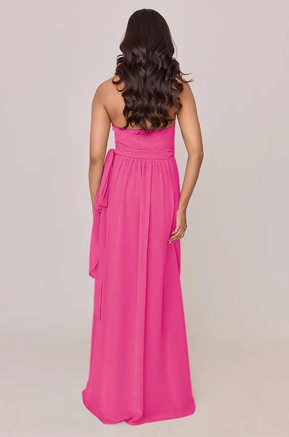 Ethereal Chiffon Halter Bridesmaid Dresses with Wrap Bodice, Sash Detail and High Slit Formal Gown