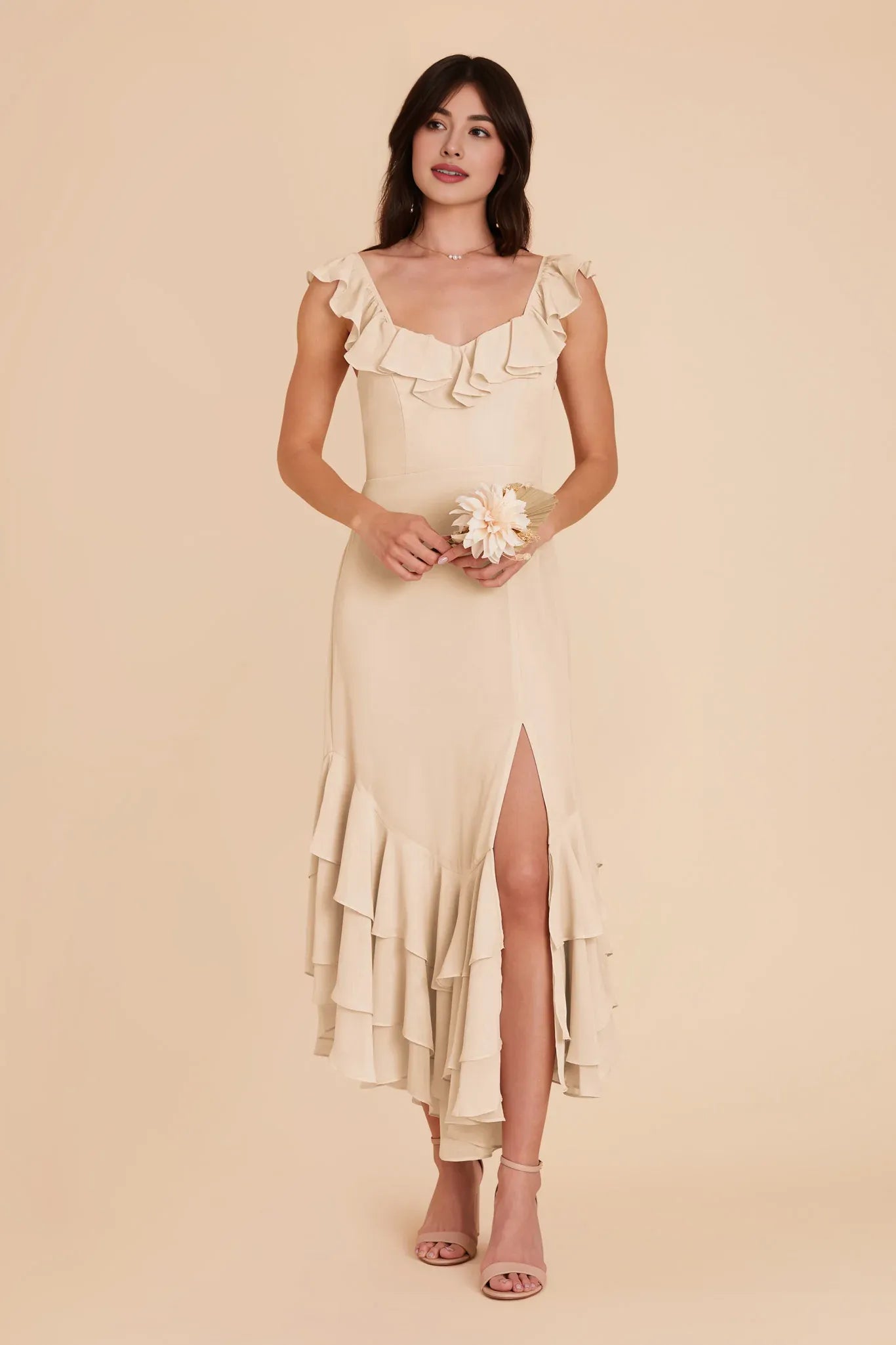 Exquisite Fitted Ruffle Neck Sleeveless Chiffon Maxi Bridesmaid Dress