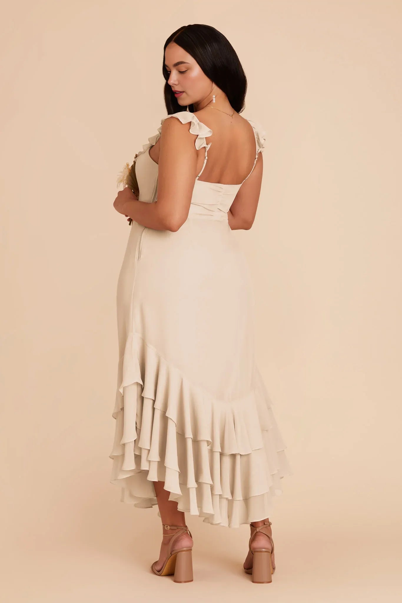 Exquisite Fitted Ruffle Neck Sleeveless Chiffon Maxi Bridesmaid Dress