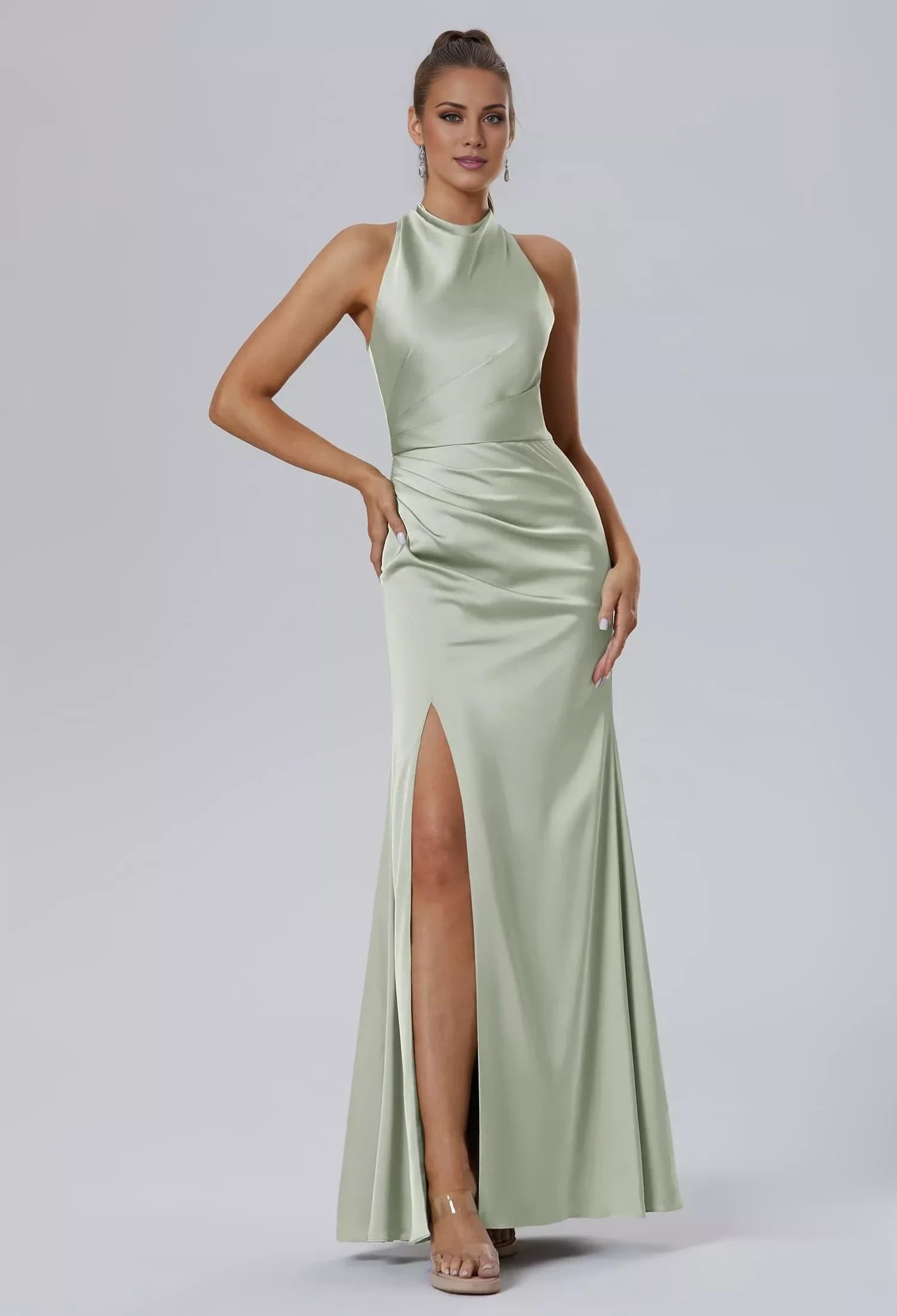 Fashion Mermaid Bateau Neck Sleeveless Side Slit Back Zip Floor Length Bridesmaid Dresses