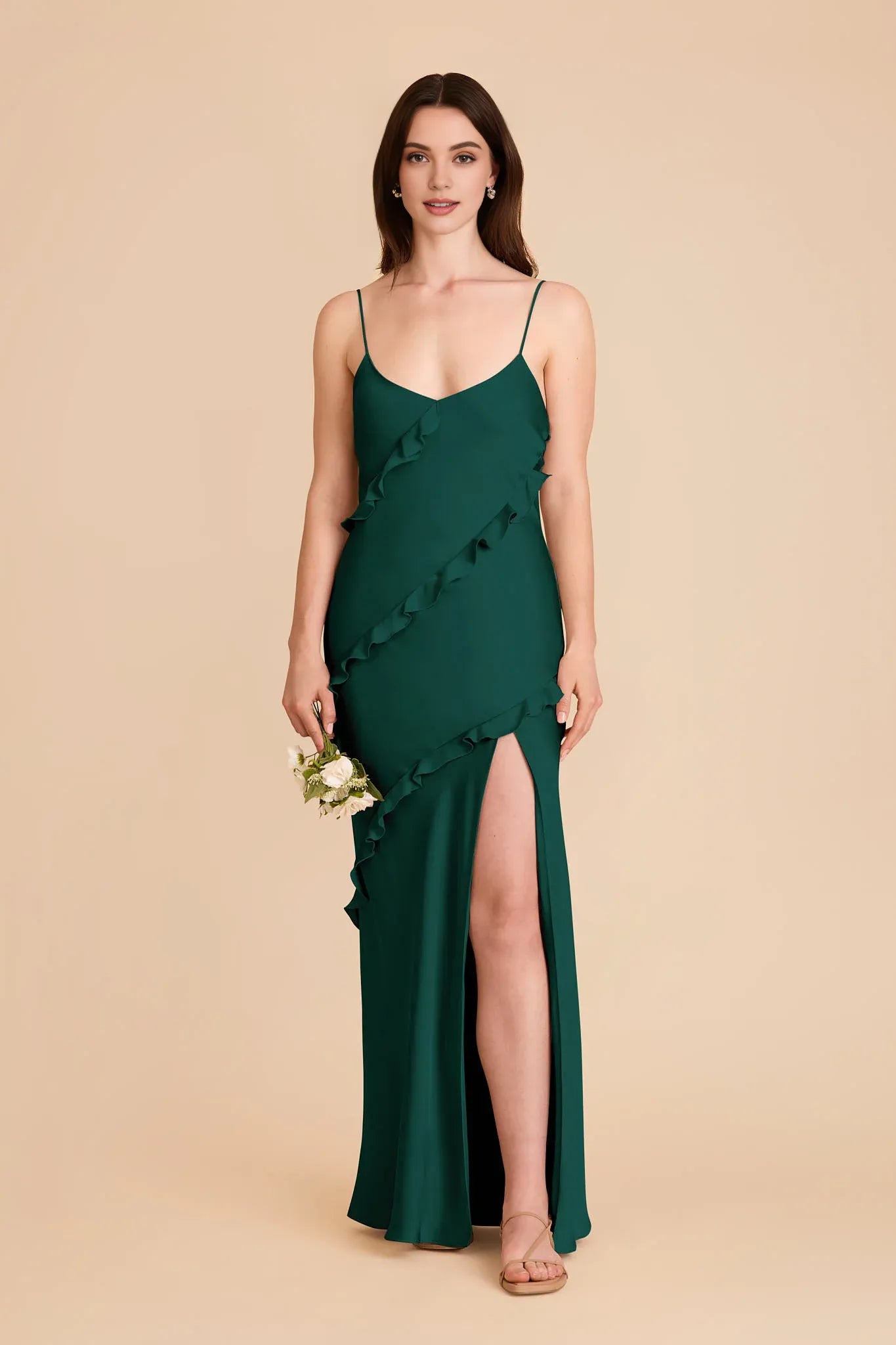 Fashion Sheath/Column Spaghetti Straps Sleeveless Satin Slit Maxi Bridesmaid Dress