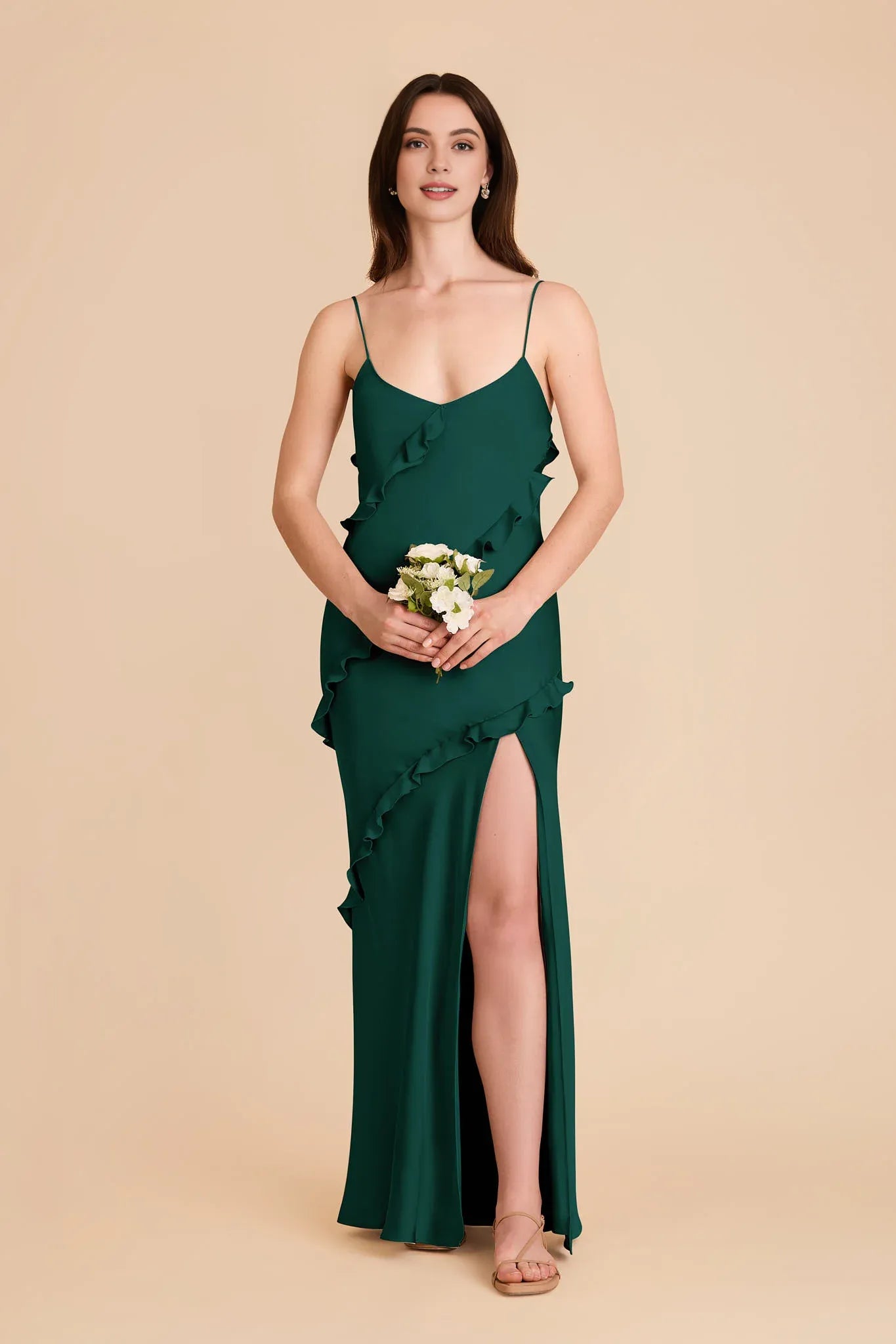 Fashion Sheath/Column Spaghetti Straps Sleeveless Satin Slit Maxi Bridesmaid Dress