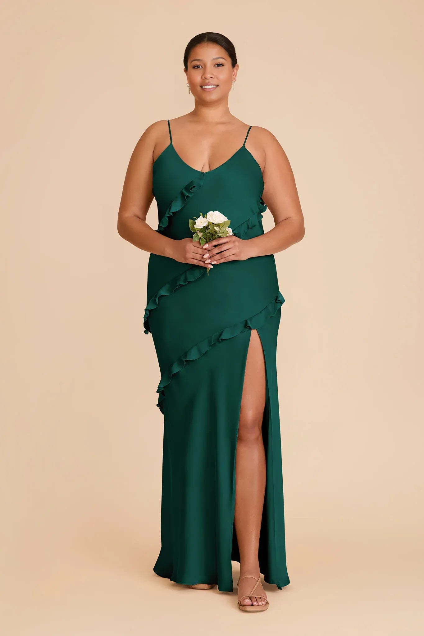 Fashion Sheath/Column Spaghetti Straps Sleeveless Satin Slit Maxi Bridesmaid Dress