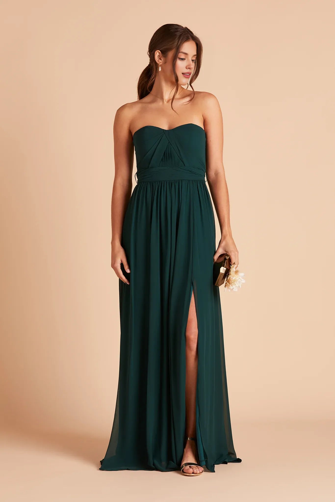 Flowy A-Line Sweetheart Sleeveless Chiffon Pleated Maxi Bridesmaid Dress