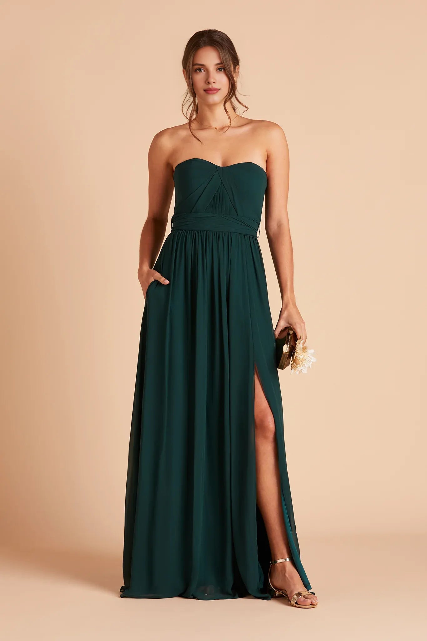 Flowy A-Line Sweetheart Sleeveless Chiffon Pleated Maxi Bridesmaid Dress