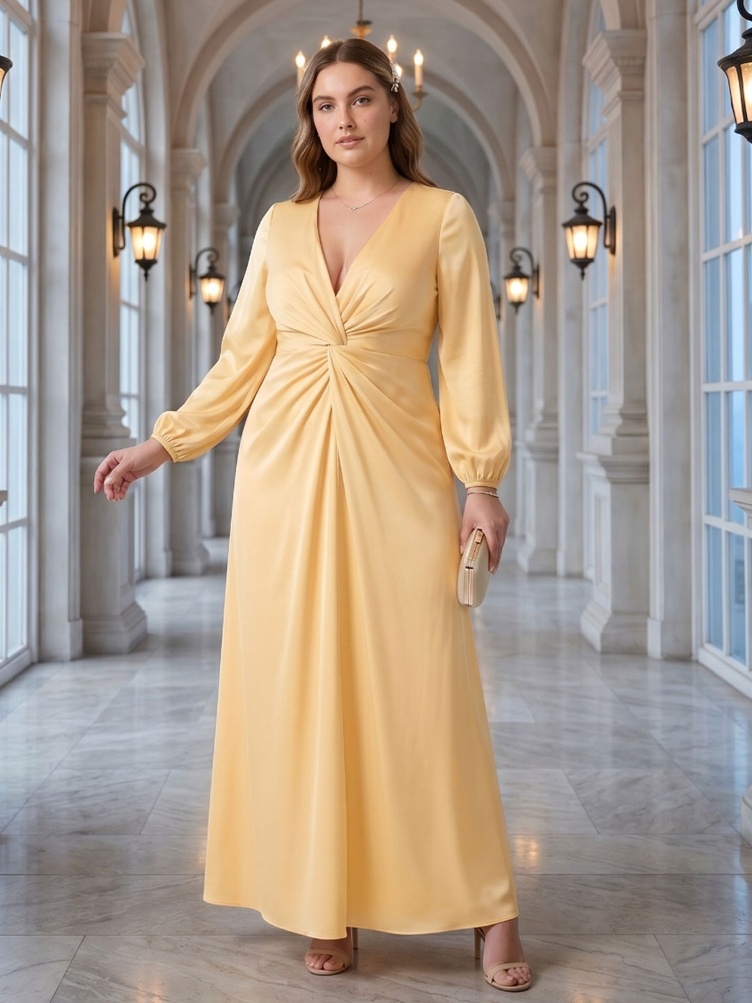 Fluid Butter Matte Satin A-Line Square Neck Backless Ankle-Length Plus Size Bridesmaid Dress